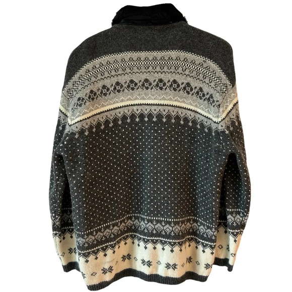 Women’s Vintage Lambswool Angora Blend Fairisle Cardigan Sweater Faux Fur Collar - Picture 2 of 6